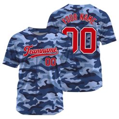 Custom Blue Camo Baseball Jersey for Women Men Youth Printed Stitched Personalized Red Navy Baseball Shirts Sports Uniform