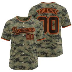 Brown Orange Personalized Baseball Shirt, Camo Baseball Jersey for Youth Men Women, Stitched Printed Team Name Number Logo