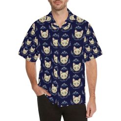 Cat Head with flower Print Pattern 3D Hawaiian Shirt