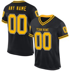 Black Gold-White Mesh Throwback Custom Football Jerseys For Men & Women