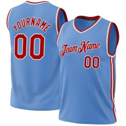 Light Blue Red-White Throwback Custom Basketball Jerseys For Men & Women