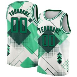 White Kelly Green-Black Geometric Shapes City Edition Custom Basketball Jerseys For Men & Women