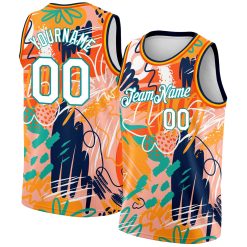 Orange White-Teal 3D Pattern Abstract Hawaii Plant Graffiti Grunge Art Custom Basketball Jerseys For Men & Women