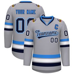 Gray Navy White-Powder Blue Classic Style Custom Hockey Jersey For Men & Women