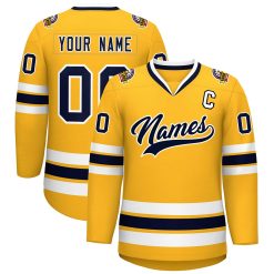 Gold Navy-White Classic Style Custom Hockey Jersey For Men & Women