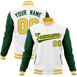White Green-Gold Custom Letterman Varsity Jacket For Men & Women